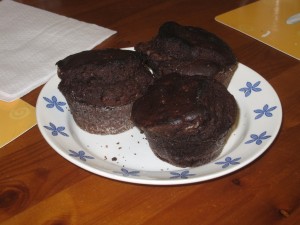 tre muffins al triplo cioccolato